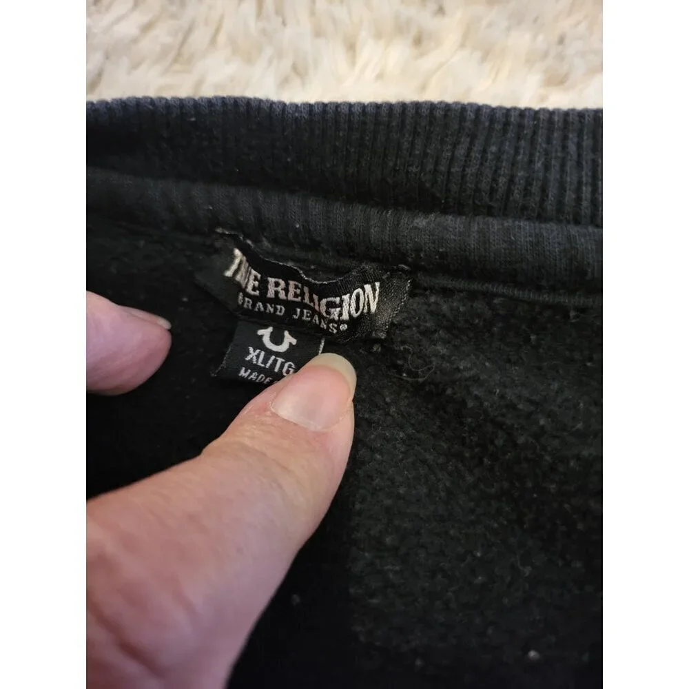 True Religion Mens Black Metallic Buddha Long Sleeve Flee Men's Size XL